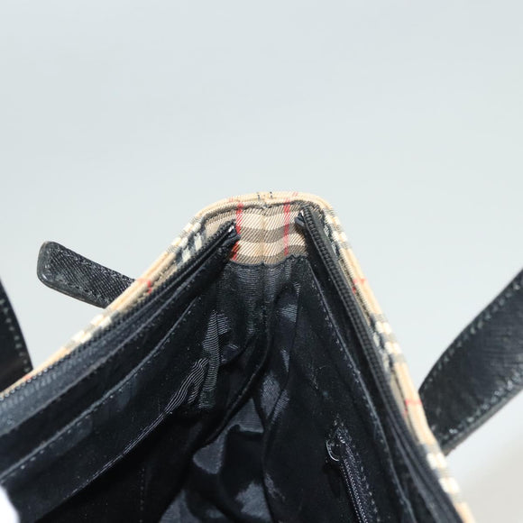 BURBERRY Nova Check Hand Bag Canvas Leather Beige Gold Auth 131011