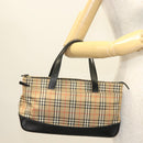 BURBERRY Nova Check Hand Bag Canvas Leather Beige Gold Auth 131011-21