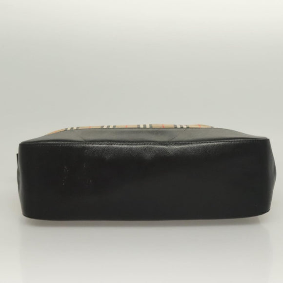 BURBERRY Nova Check Hand Bag Canvas Leather Beige Gold Auth 131011