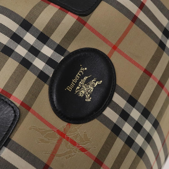 Burberrys Nova Check Boston Bag Canvas Beige Gold Auth 131030