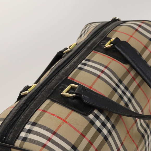 Burberrys Nova Check Boston Bag Canvas Beige Gold Auth 131030