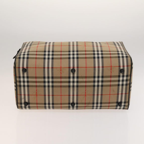 Burberrys Nova Check Boston Bag Canvas Beige Gold Auth 131030