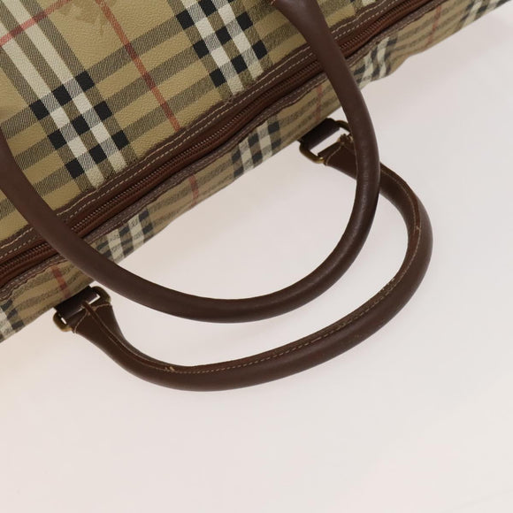 Burberrys Nova Check Boston Bag PVC Leather 2way Beige Gold Auth 131032