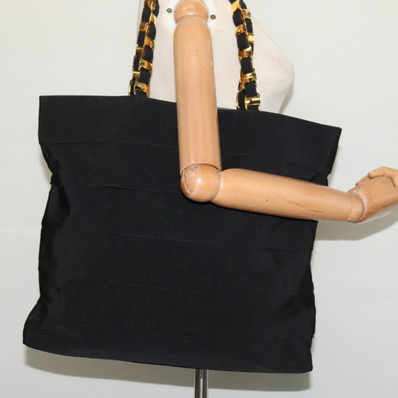 Salvatore Ferragamo Vala Tote Bag Nylon Black Gold Auth 131038