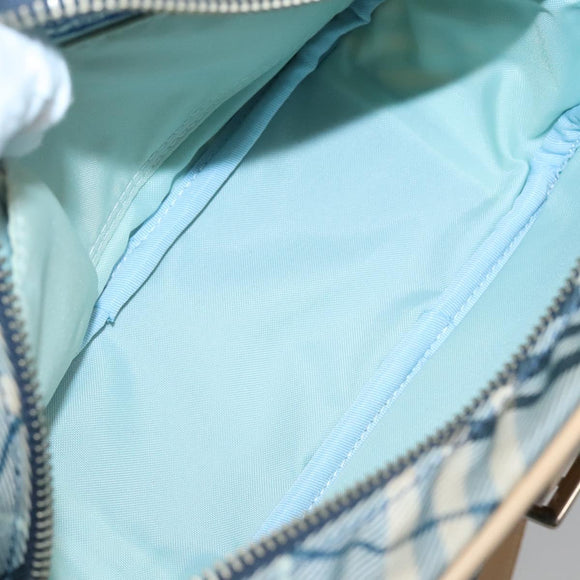 BURBERRY Nova Check Blue Label Shoulder Bag Nylon Blue Silver Auth 131046