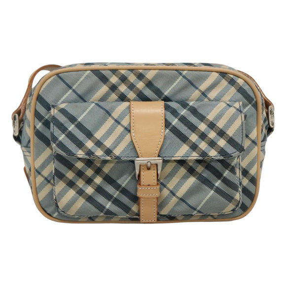 BURBERRY Nova Check Blue Label Shoulder Bag Nylon Blue Silver Auth 131046