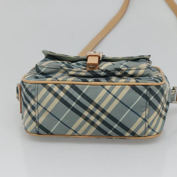BURBERRY Nova Check Blue Label Shoulder Bag Nylon Blue Silver Auth 131046