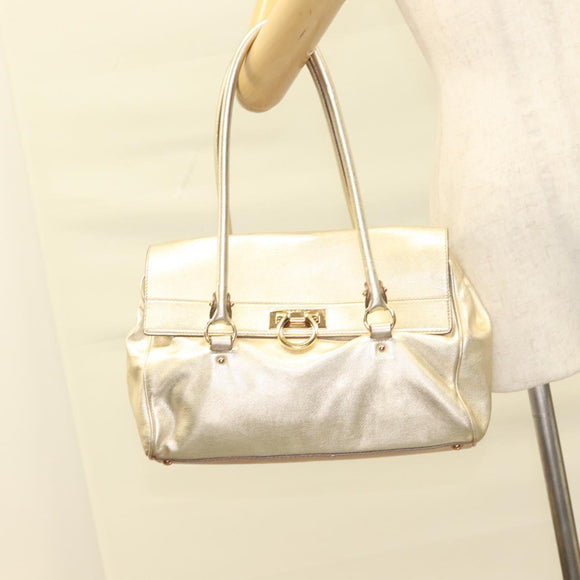 Salvatore Ferragamo Gancini Tote Bag Leather Gold Tone Gold Auth 131050