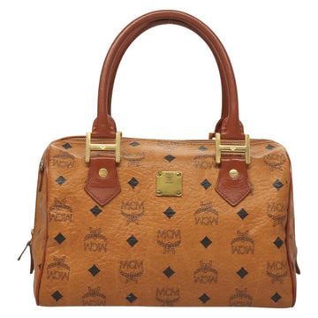 MCM Logogram Vicetos Hand Bag PVC Leather Brown Gold Auth 131058 - 0