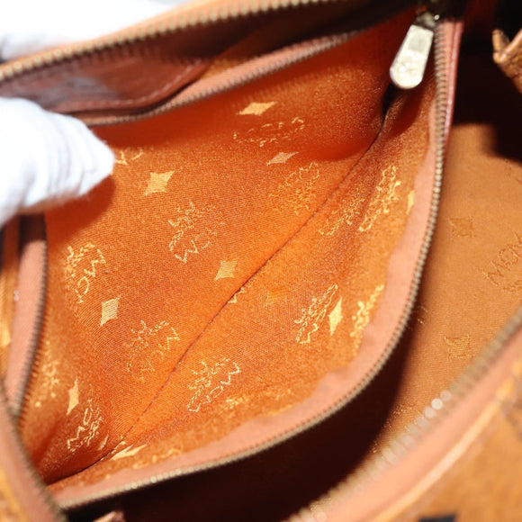 MCM Logogram Vicetos Hand Bag PVC Leather Brown Gold Auth 131058