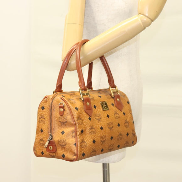 MCM Logogram Vicetos Hand Bag PVC Leather Brown Gold Auth 131058