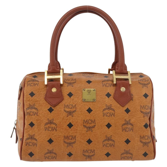 MCM Logogram Vicetos Hand Bag PVC Leather Brown Gold Auth 131058