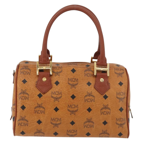 MCM Logogram Vicetos Hand Bag PVC Leather Brown Gold Auth 131058