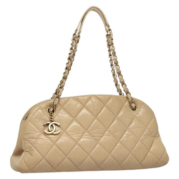 CHANEL Chain Tote Bag Leather Beige CC Auth 131070