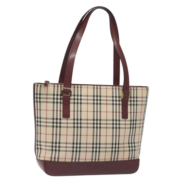 BURBERRY Nova Check Tote Bag Canvas Leather Beige Gold Auth 131072