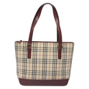 BURBERRY Nova Check Tote Bag Canvas Leather Beige Gold Auth 131072-13