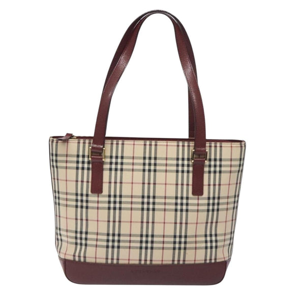 BURBERRY Nova Check Tote Bag Canvas Leather Beige Gold Auth 131072