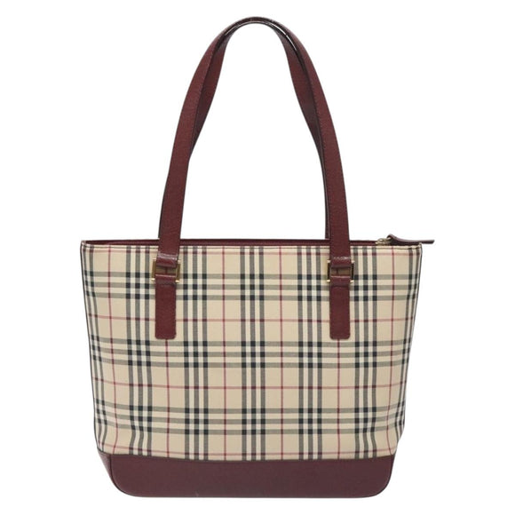 BURBERRY Nova Check Tote Bag Canvas Leather Beige Gold Auth 131072
