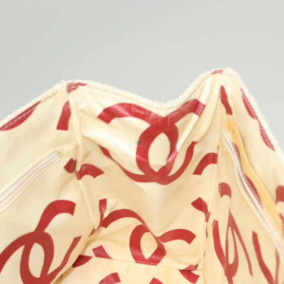 CHANEL Matelasse Chain Shoulder Bag Straw White CC Auth 131080