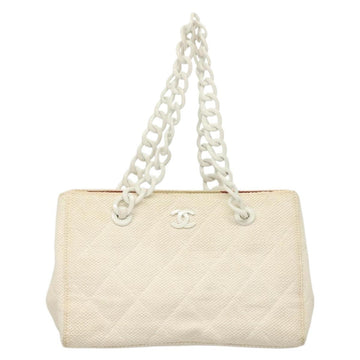 CHANEL Matelasse Chain Shoulder Bag Straw White CC Auth 131080 - 0