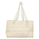 CHANEL Matelasse Chain Shoulder Bag Straw White CC Auth 131080-3