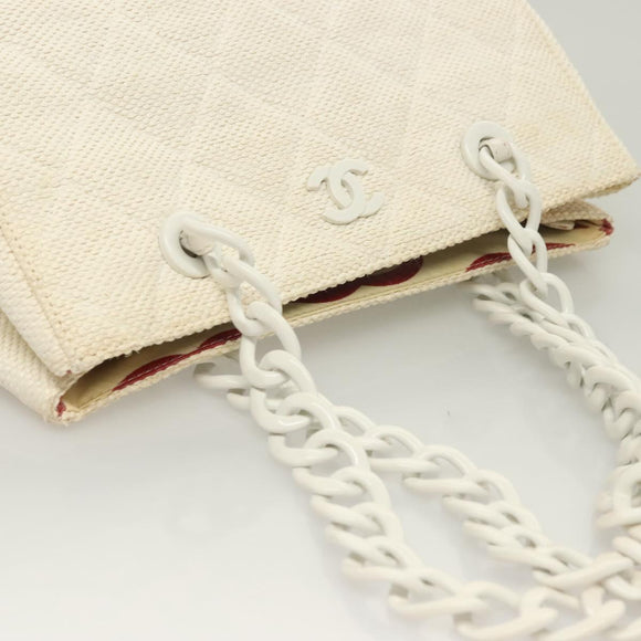 CHANEL Matelasse Chain Shoulder Bag Straw White CC Auth 131080