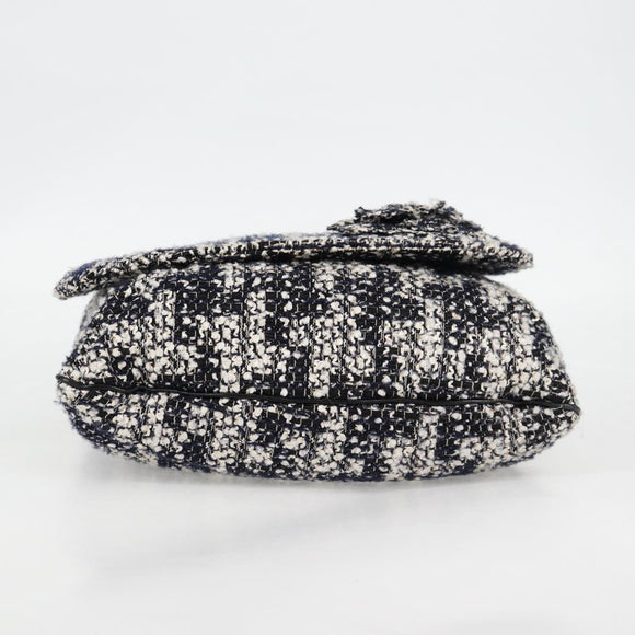 CHANEL Chain Shoulder Bag Tweed Black Silver CC Auth 131083M
