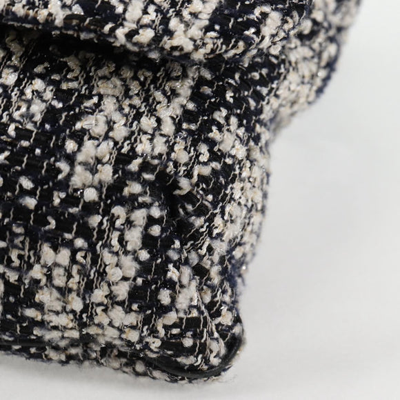 CHANEL Chain Shoulder Bag Tweed Black Silver CC Auth 131083SM