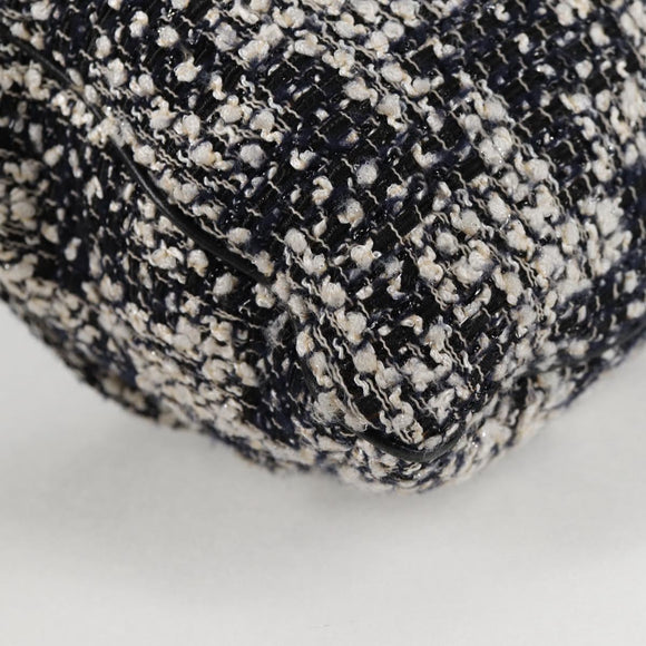 CHANEL Chain Shoulder Bag Tweed Black Silver CC Auth 131083M