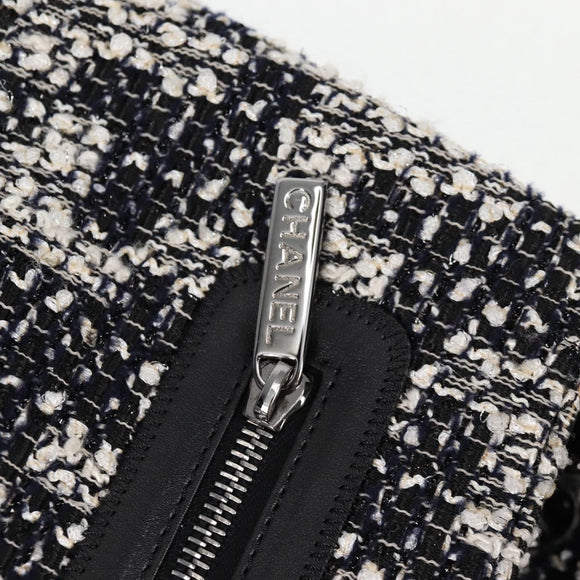 CHANEL Chain Shoulder Bag Tweed Black Silver CC Auth 131083SM