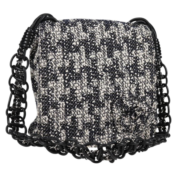 CHANEL Chain Shoulder Bag Tweed Black Silver CC Auth 131083SM