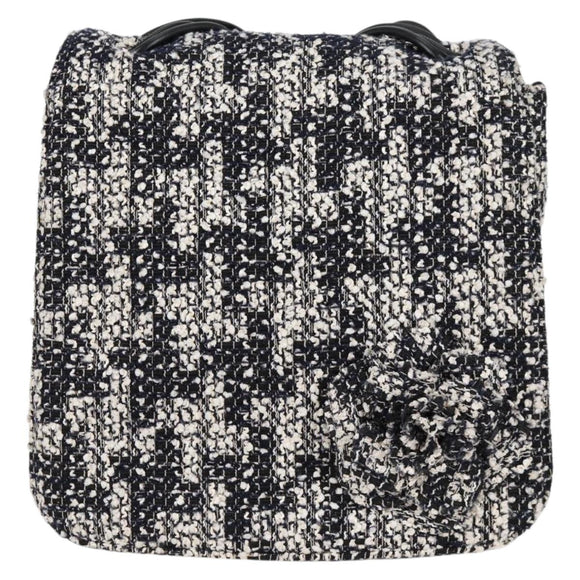 CHANEL Chain Shoulder Bag Tweed Black Silver CC Auth 131083SM