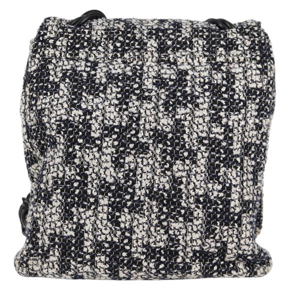 CHANEL Chain Shoulder Bag Tweed Black Silver CC Auth 131083SM