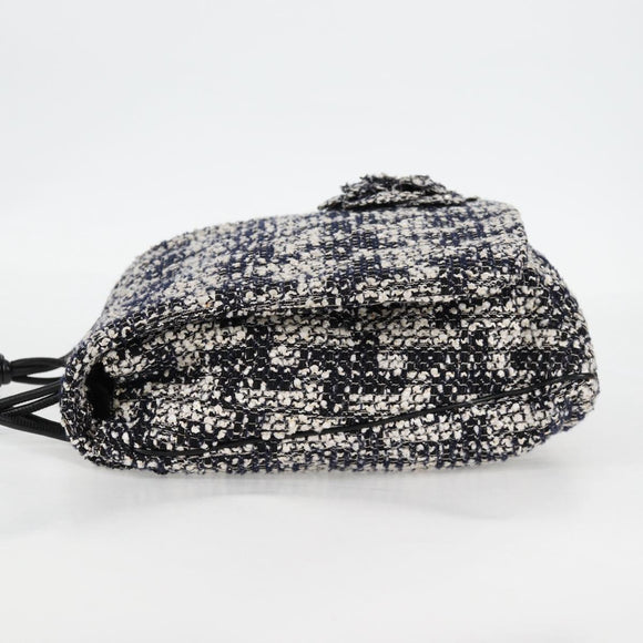 CHANEL Chain Shoulder Bag Tweed Black Silver CC Auth 131083SM