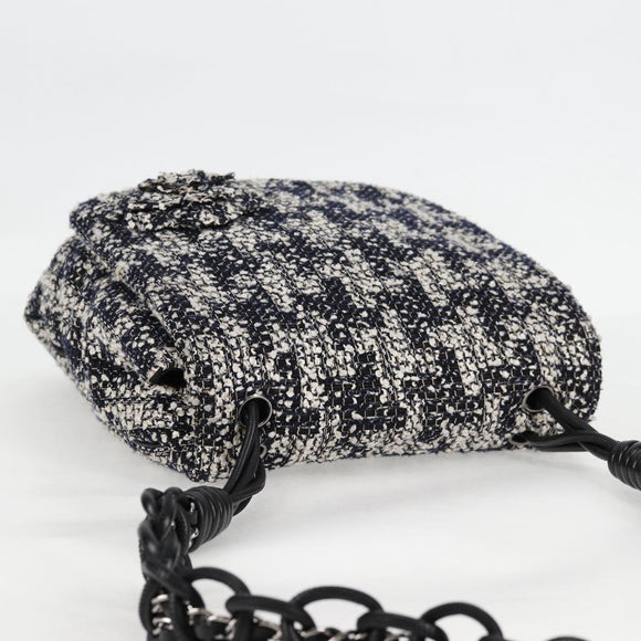 CHANEL Chain Shoulder Bag Tweed Black Silver CC Auth 131083M