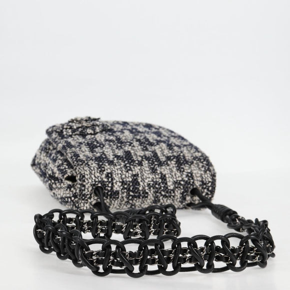 CHANEL Chain Shoulder Bag Tweed Black Silver CC Auth 131083SM