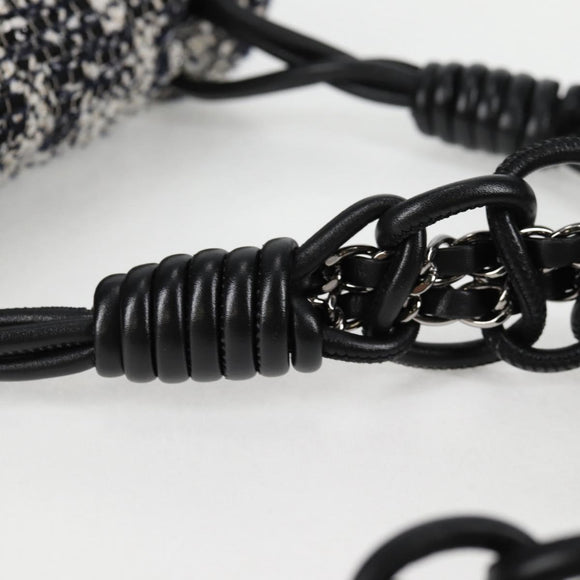 CHANEL Chain Shoulder Bag Tweed Black Silver CC Auth 131083SM