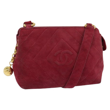 CHANEL Shoulder Bag Suede Pink Gold CC Auth 131120