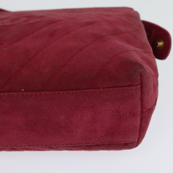 CHANEL Shoulder Bag Suede Pink Gold CC Auth 131120