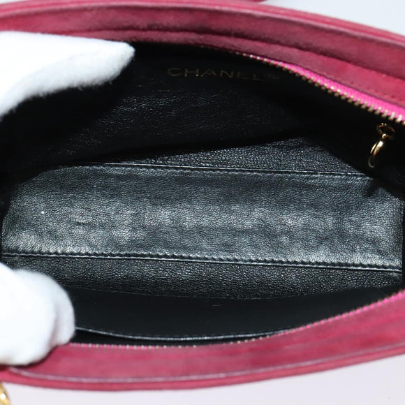 CHANEL Shoulder Bag Suede Pink Gold CC Auth 131120