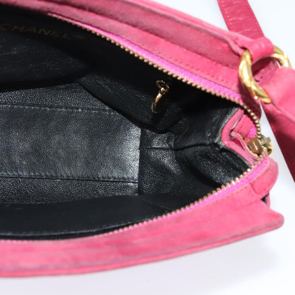 CHANEL Shoulder Bag Suede Pink Gold CC Auth 131120