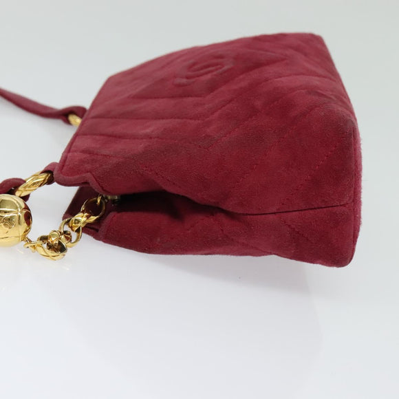 CHANEL Shoulder Bag Suede Pink Gold CC Auth 131120