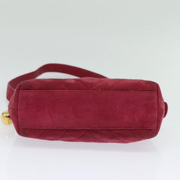 CHANEL Shoulder Bag Suede Pink Gold CC Auth 131120