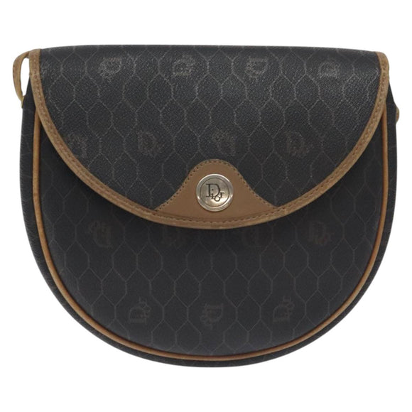 Christian Dior Honeycomb Canvas Shoulder Bag PVC Black Gold Auth 131125