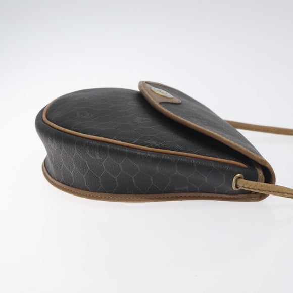 Christian Dior Honeycomb Canvas Shoulder Bag PVC Black Gold Auth 131125