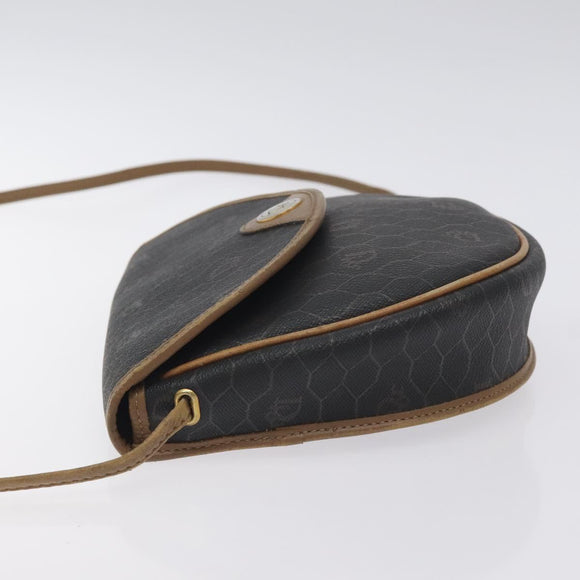 Christian Dior Honeycomb Canvas Shoulder Bag PVC Black Gold Auth 131125