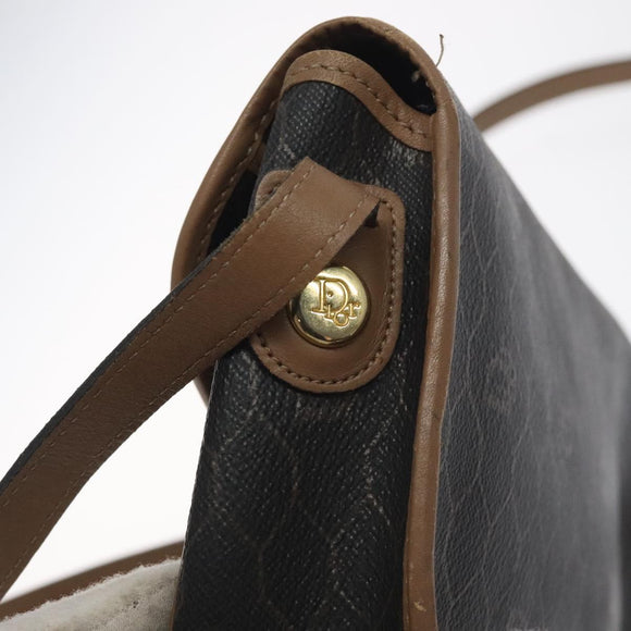 Christian Dior Honeycomb Canvas Shoulder Bag PVC Black Gold Auth 131127