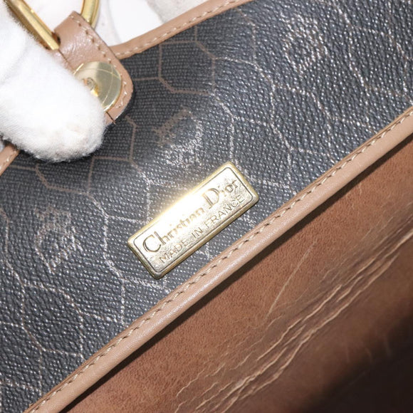 Christian Dior Honeycomb Canvas Shoulder Bag PVC Black Gold Auth 131127