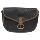 Christian Dior Honeycomb Canvas Shoulder Bag PVC Black Gold Auth 131127-13