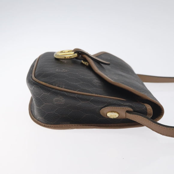 Christian Dior Honeycomb Canvas Shoulder Bag PVC Black Gold Auth 131127